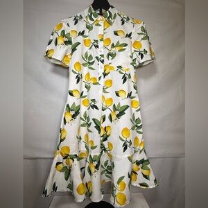 Cynthia Rowley Lemon Print Button-Up Dress.
Size XS
